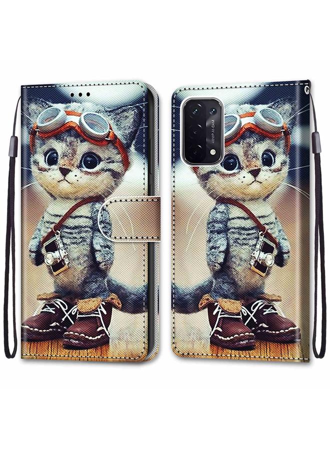 erorex Case For OPPO A93 5G / A93s 5G / A54 5G / A74 5G Coloured Drawing Cross Texture Horizontal Flip PU Leather Case with Holder & Card Slots & Wallet & Lanyard - Image 2