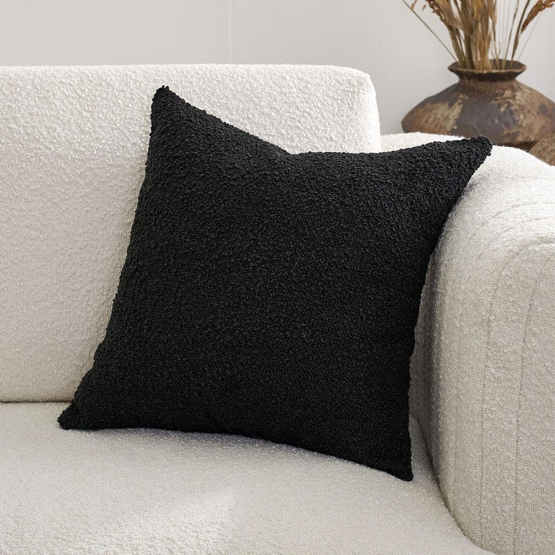 DOMVITUS Boucle Pillow Covers 20x20 Black Decorative Couch Pillows for Living Room Throw Pillow Covers for Bedroom Chair Sofa Accent Couch Pillows Soft Cushion Case 1PC