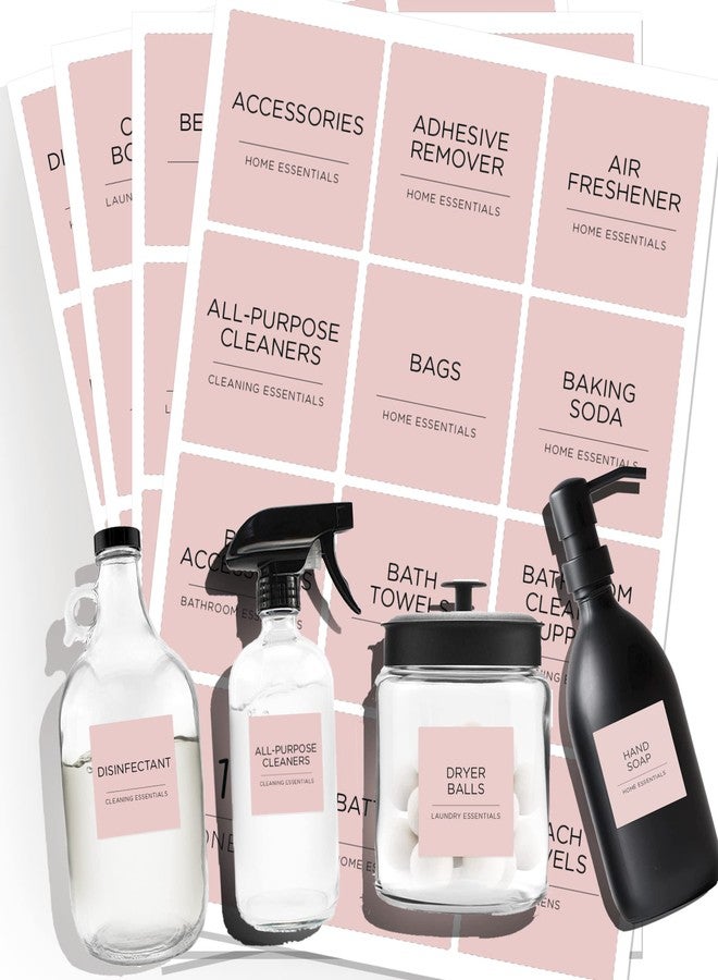 v2croft 144 PCS Minimalist Laundry Room Labels Set, Water Resistant Stickers,Water/Oil Resistant Stickers for Laundry Room, Linen Closet Home Bathroom and The Beauty Organization（Light pink) - Image 1