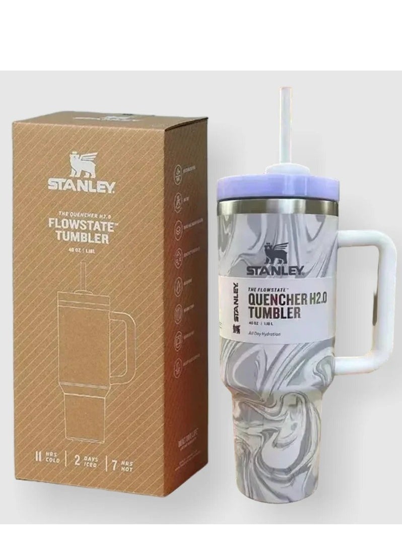 Stanley - 2-Pack Quencher H2.0 FlowState 40oz Stainless Steel Vacuum Insulated Tumbler with Lid & Straw – Rose Quartz & Swirl | Leak-Resistant Double-Walled Travel Cups Keep Drinks Hot for 7 Hours, Cold for 11+ | Reusable, Durable, Perfect for Coffee, Water, Smoothies, & On-the-Go Use - Image 1