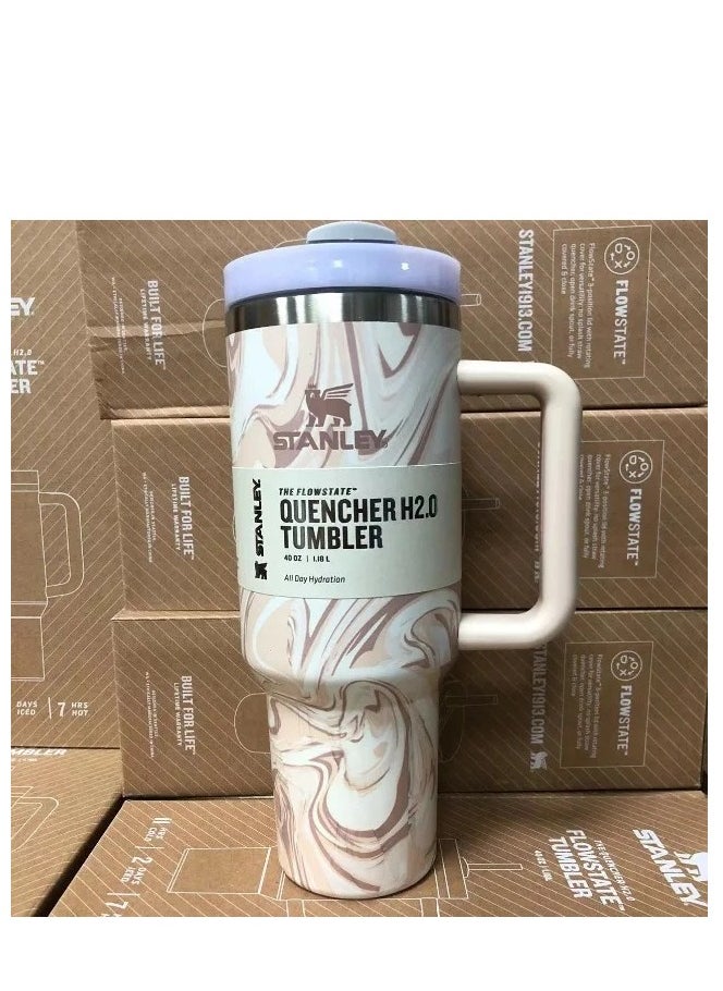 Stanley - 2-Pack Quencher H2.0 FlowState 40oz Stainless Steel Vacuum Insulated Tumbler with Lid & Straw – Rose Quartz & Swirl | Leak-Resistant Double-Walled Travel Cups Keep Drinks Hot for 7 Hours, Cold for 11+ | Reusable, Durable, Perfect for Coffee, Water, Smoothies, & On-the-Go Use - Image 1