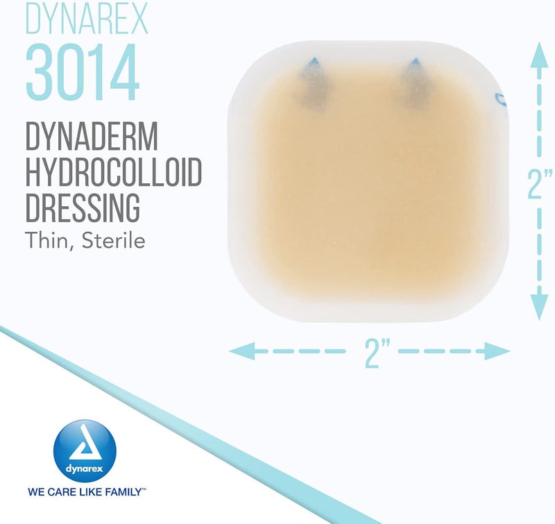 Dynarex ضمادات ديناديرم الهيدروكولودية المعقمة الرطبة المستخدمة لجميع أنواع الجروح 2 × 2 رقيقة وخالية من اللاتكس عبوة من 20 - Image 2
