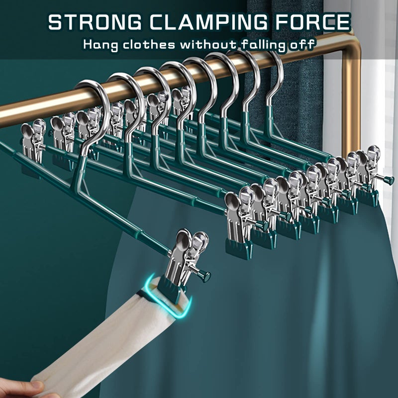 Hwajan Pants Hangers With Clips 20 Pack Adjustable Skirt Hangers For Women Non-Slip Trousers Hanger For Jeans Clothes Hangers For Pants Heavy Duty Space Saving Shorts Hangers Green 12Inch - Image 2