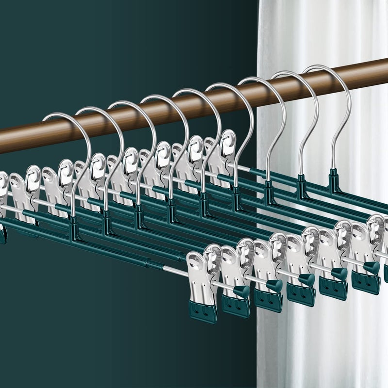 Hwajan Pants Hangers With Clips 20 Pack Adjustable Skirt Hangers For Women Non-Slip Trousers Hanger For Jeans Clothes Hangers For Pants Heavy Duty Space Saving Shorts Hangers Green 12Inch - Image 1