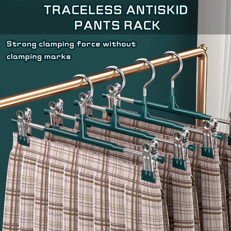 Hwajan Pants Hangers With Clips 20 Pack Adjustable Skirt Hangers For Women Non-Slip Trousers Hanger For Jeans Clothes Hangers For Pants Heavy Duty Space Saving Shorts Hangers Green 12Inch - Image 3