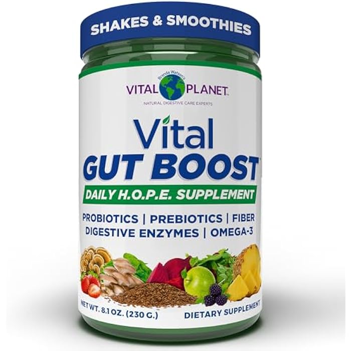 Vital Planet - Vital Gut Boost Powder by Brenda Watson, PBS Gut Check Hope Supplement with Fiber 35, Omega 3 Oil, Probiotics, and Digestive Enzymes, 8.1oz, 230 Grams, 30 Servings - Image 1
