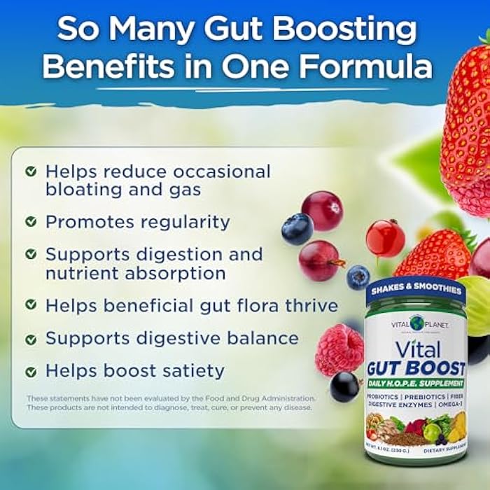 Vital Planet - Vital Gut Boost Powder by Brenda Watson, PBS Gut Check Hope Supplement with Fiber 35, Omega 3 Oil, Probiotics, and Digestive Enzymes, 8.1oz, 230 Grams, 30 Servings - Image 3