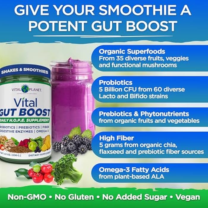 Vital Planet - Vital Gut Boost Powder by Brenda Watson, PBS Gut Check Hope Supplement with Fiber 35, Omega 3 Oil, Probiotics, and Digestive Enzymes, 8.1oz, 230 Grams, 30 Servings - Image 4