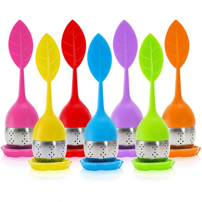 7 PACK SILICONE TEA INFUSER CUTE LOOSE LEAF TEA STEEPER FINE MESH TEA STRAINER WITH DRIP TRAY STAINLESS STEEL TEA FILTER BALL TEA DIFFUSER STEEPER FOR CUP MUG