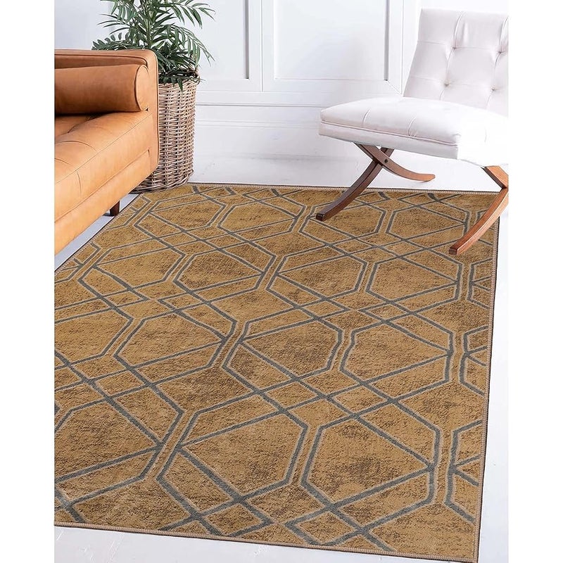 Superior Indoor Area Rug Geometric Diamond Floor Decor Soft Rugs Living Room Bedroom Office Aesthetic Accessories Hardwood Floors DiningKitchen Abner Collection 8 x 10 CamelGrey