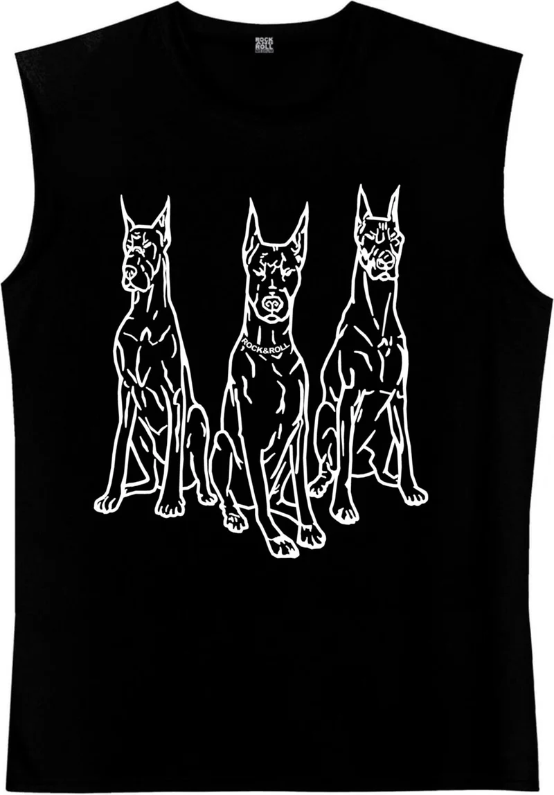 Rock&Roll  Doberman Trio Black Cut Sleeve / Sleeveless Men's T-Shirt for Men | Best Price UAE