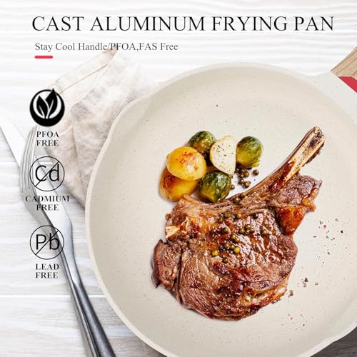 Dravizon Nonstick Frying Pan - Granite Induction Pans for Cooking Omelette Non-Stick Cookware Set, Healthy Kitchen Skillet Non-Sticking Stone Pot and Pan Set (8") White - Image 3