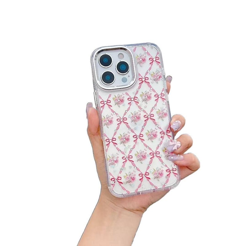 LS غطاء واقي بسيليكون لـ iPhone 17 / 17 Air / 17 Pro / 17 Pro Max مع مقاوم للصدمات وتصميم فيونكة مع مقاوم للصدمات مع نقشة زهور مع نقشة معينات باللون أزرق بتصميم زهري من السيليكون بال. - Image 2