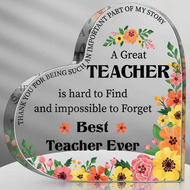 Perthlin Acrylic Best Teacher Appreciation Gifts for Women Thank You Teacher Gifts from Student End of Year Graduation Present for Office Desk Paperweight Keepsake DecorHeart Flowers