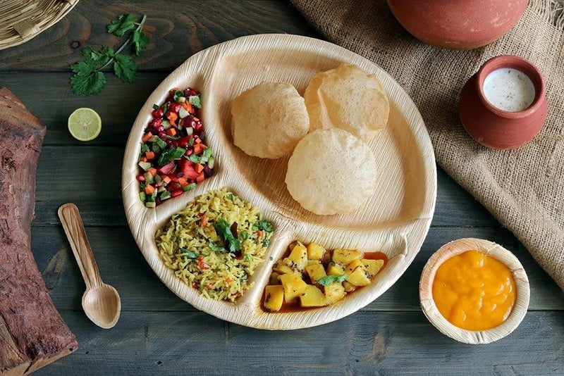 BRUSHFINCH Areca Plates with 4 Compartment Disposable Plates Bowl for Party Event Plates EcoFriendly Biodegradable Like Bamboo Plates Use and Throw Plates50 Plate100 Bowl - Image 4