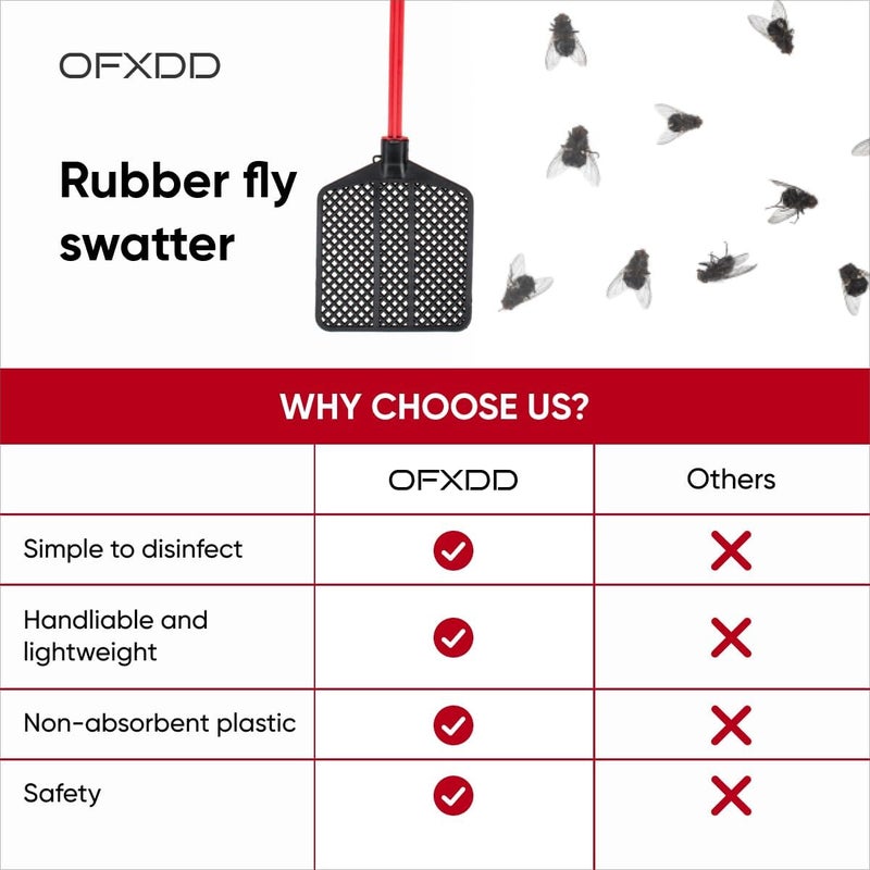 OFXDD Rubber Fly Swatter, Long Fly Swatter Pack, Fly Swatter Heavy Duty, Red Color (3 Pack) - Image 4