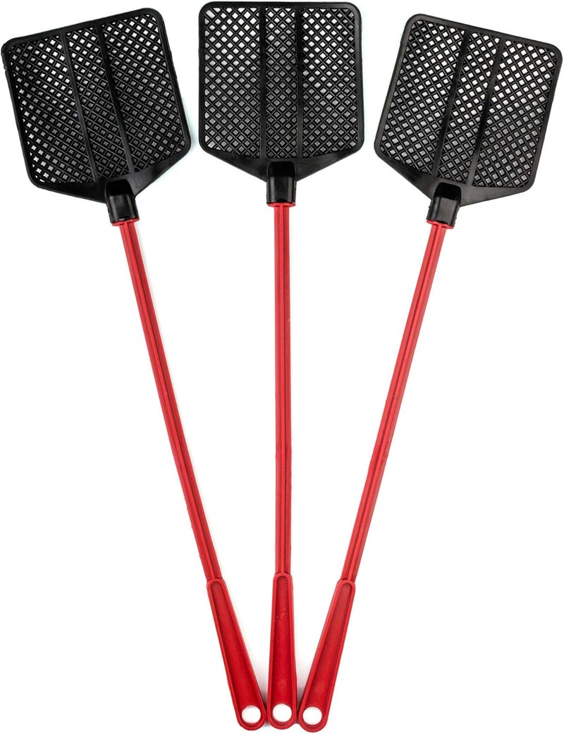 OFXDD Rubber Fly Swatter, Long Fly Swatter Pack, Fly Swatter Heavy Duty, Red Color (3 Pack) - Image 1