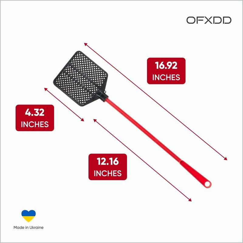 OFXDD Rubber Fly Swatter, Long Fly Swatter Pack, Fly Swatter Heavy Duty, Red Color (3 Pack) - Image 2