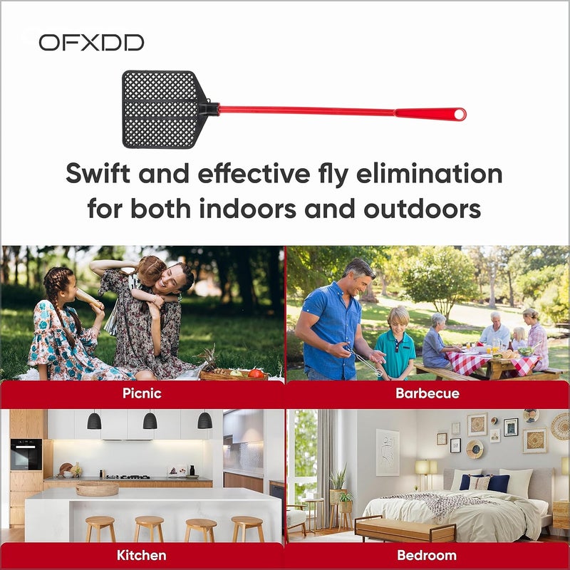 OFXDD Rubber Fly Swatter, Long Fly Swatter Pack, Fly Swatter Heavy Duty, Red Color (3 Pack) - Image 5