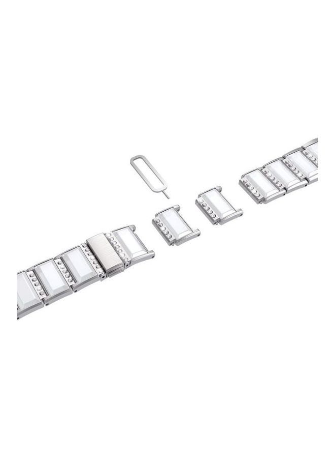NIBEMINENT For Samsung Galaxy Watch Active 2 Diamond Encrusted Replacement Watchbands Silver/White - Image 4