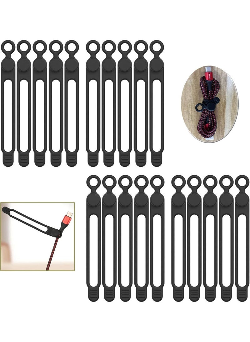 [20Park] Silicone Cable Ties, Reusable Management Organizer,Cable Straps,Cord Ties,Multipurpose Elastic Cord Organizer For Bundling And Fastening Cords Wires(Black) - Image 1