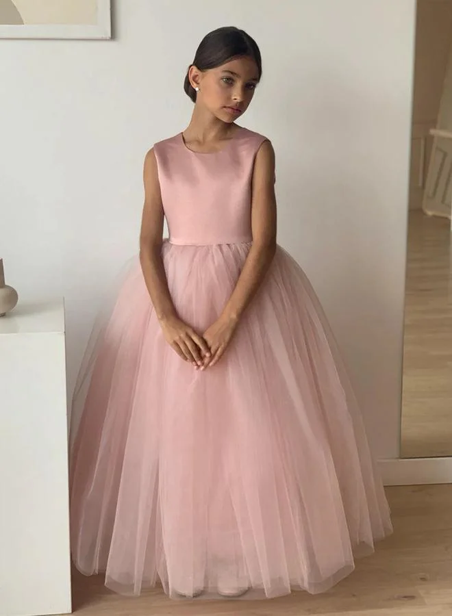 Take Two Take Two Pink Bow Detail Deep V Back Mesh Party Dress
