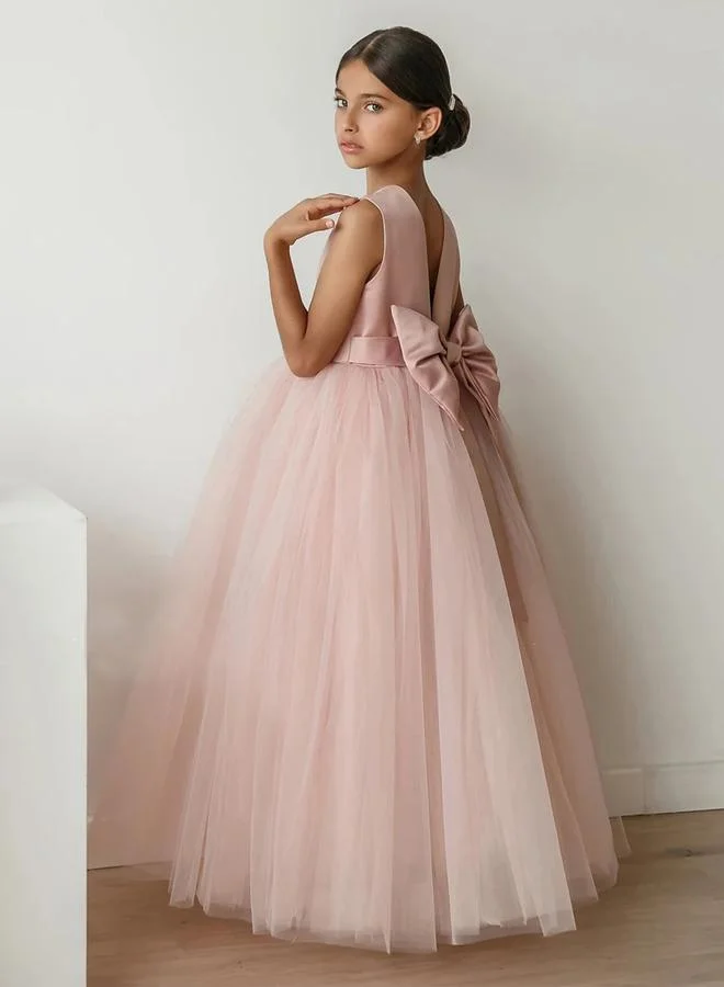 Take Two Take Two Pink Bow Detail Deep V Back Mesh Party Dress