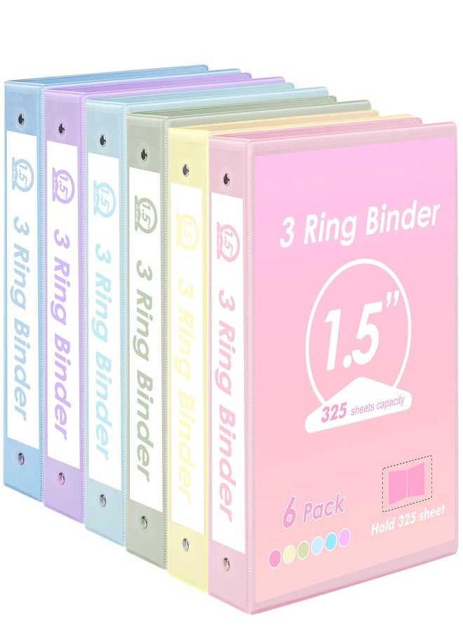 EOOUT 6 Pack 3 Ring Binders 1.5 inch, Three Round Ring 1.5'' Binders with 2 Pockets Interior, 6 Assorted Pastel Color, Fits 8.5'' x 11'' Letter Size Paper for School Office Supplies - Image 1