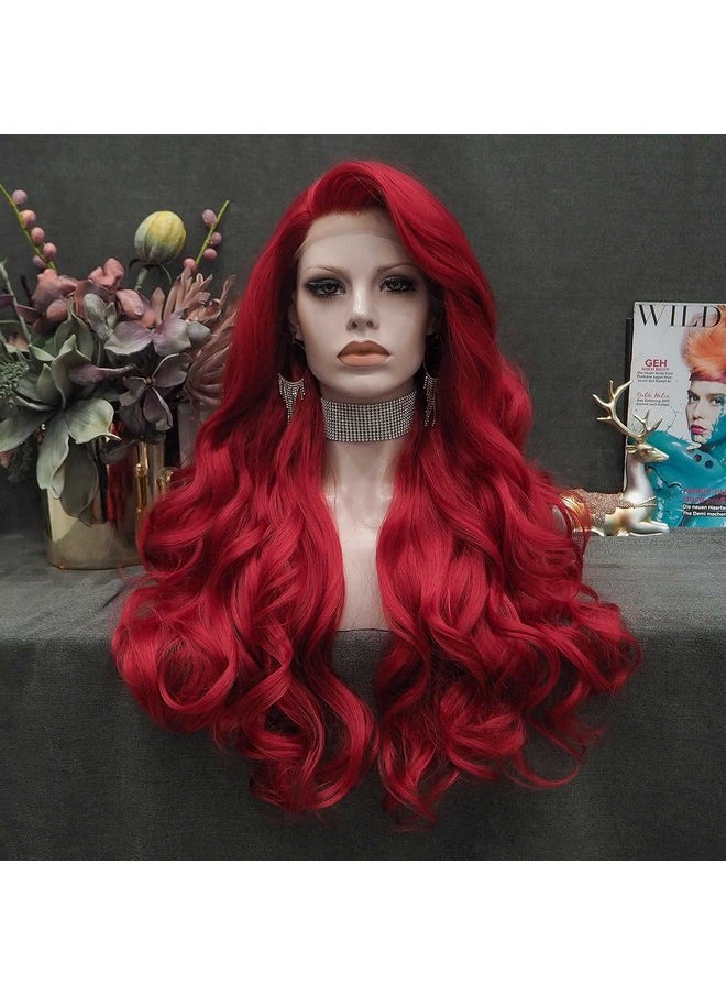IMSTYLE Red Lace Front Wigs Long Wavy Synthetic Wig For Women Natural Hairline Mera Cosplay Party Halloween Heat Resistant Hair 26Inch  - Image 1