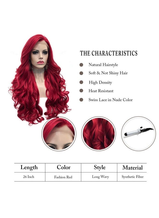 IMSTYLE Red Lace Front Wigs Long Wavy Synthetic Wig For Women Natural Hairline Mera Cosplay Party Halloween Heat Resistant Hair 26Inch  - Image 5
