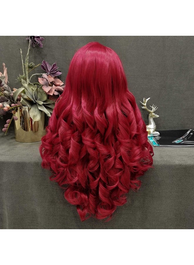 IMSTYLE Red Lace Front Wigs Long Wavy Synthetic Wig For Women Natural Hairline Mera Cosplay Party Halloween Heat Resistant Hair 26Inch  - Image 3