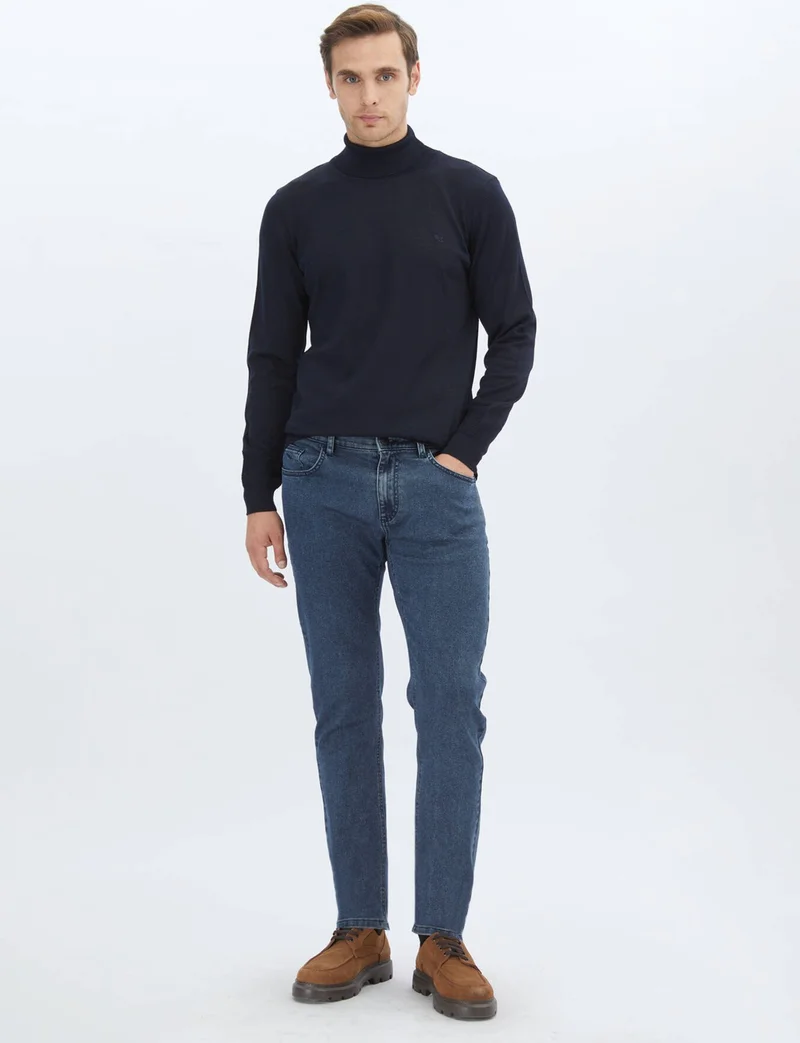 كيب Navy Blue Full Turtleneck Wool Blend Sweater