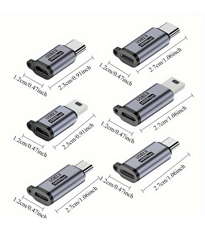 2 Pack Micro USB Female to Type C Male Adapter Aluminum 480Mbps for Camera - Image 2