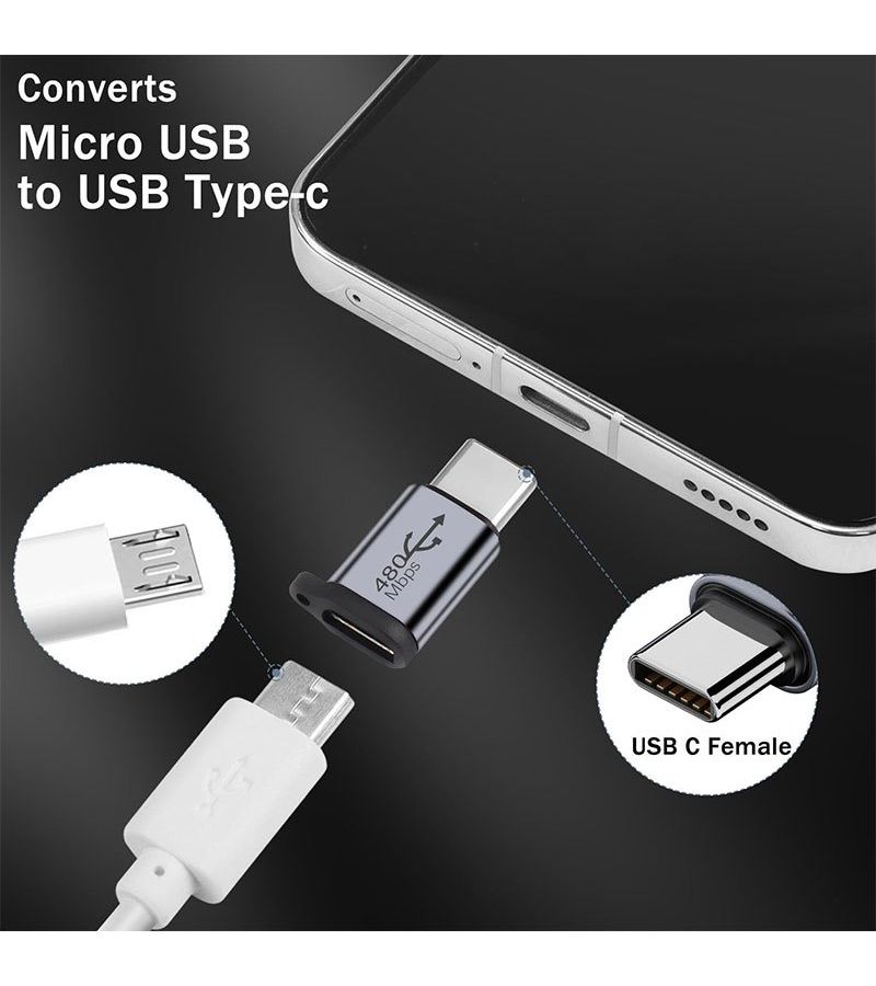2 Pack Micro USB Female to Type C Male Adapter Aluminum 480Mbps for Camera - Image 4