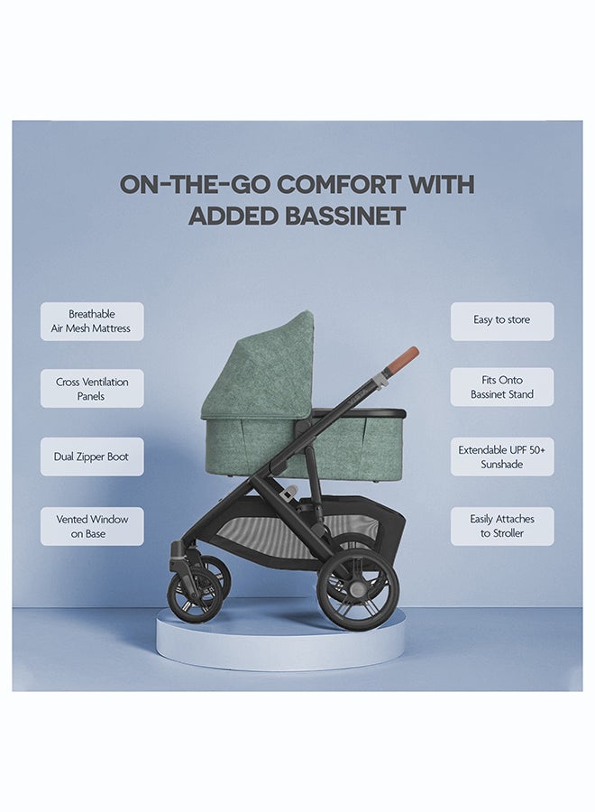 UPPAbaby Vista V3 Stroller Gwen Green Mélange Carbon Frame Saddle Leather - Image 4
