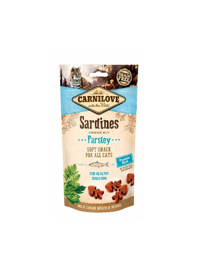 كارنيلوف وجبة خفيفة شبه رطبة للقطط، سردين مدعم بالبقدونس، 50 جرام (12 قطعة في علبة)
