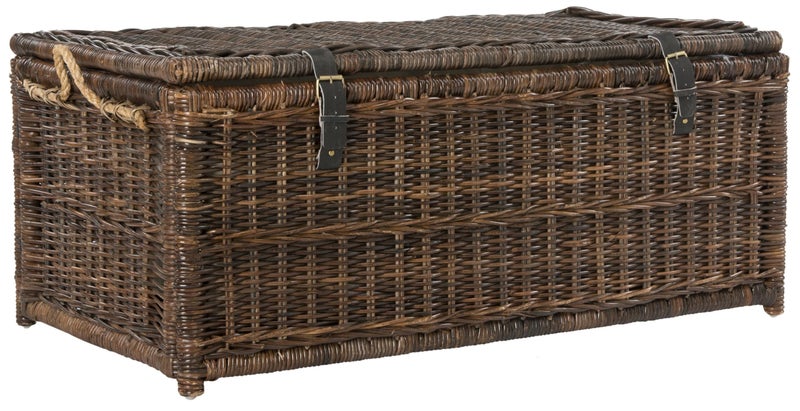 happimess HPM9000B Caden 46 Wicker Storage Trunk Collapsible for flat storage RattanSarang Buaya Coastal for Office Dorm RoomLivingRoom Bedroom Dining Room Brown
