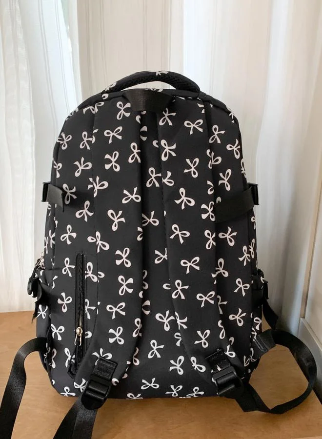 Take Two Pack of 3 - Black Bow Print Backpack, Crossbody and Pouch
