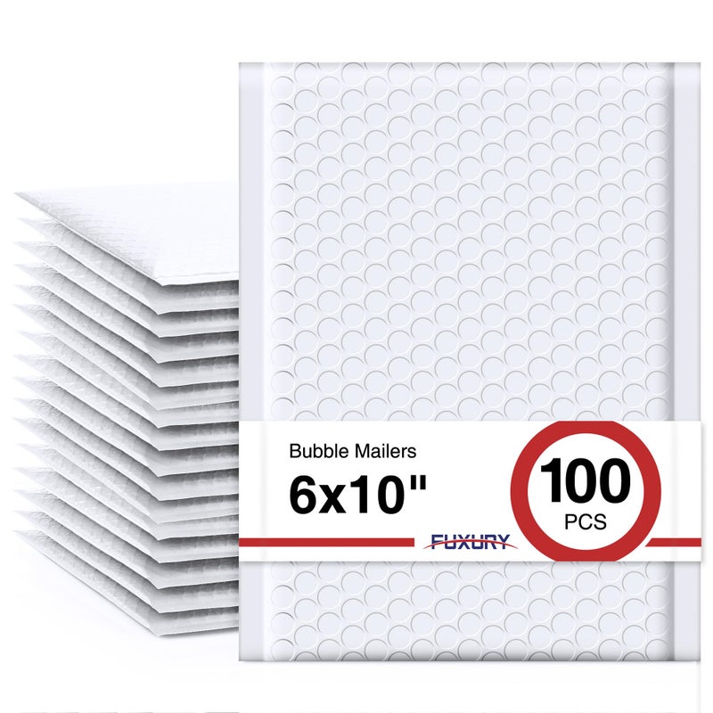 Fuxury Bubble Mailer 6x10" 100 Pack White Bubble Mailers Usable Size 6x9" Self Seal Padded Mailing Envelopes Opaque Bubble Padded Mailer for Small Business Mailing Jewelry Makeup Small Items - Image 1