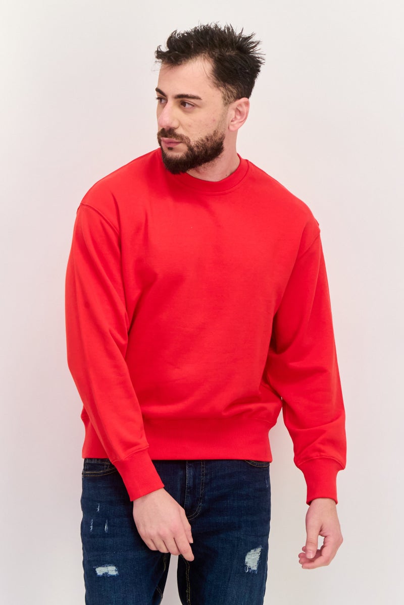 ESPRIT Men Ribbed Neck Plain Long Sleeves Sweatshirt, Red - Image 1