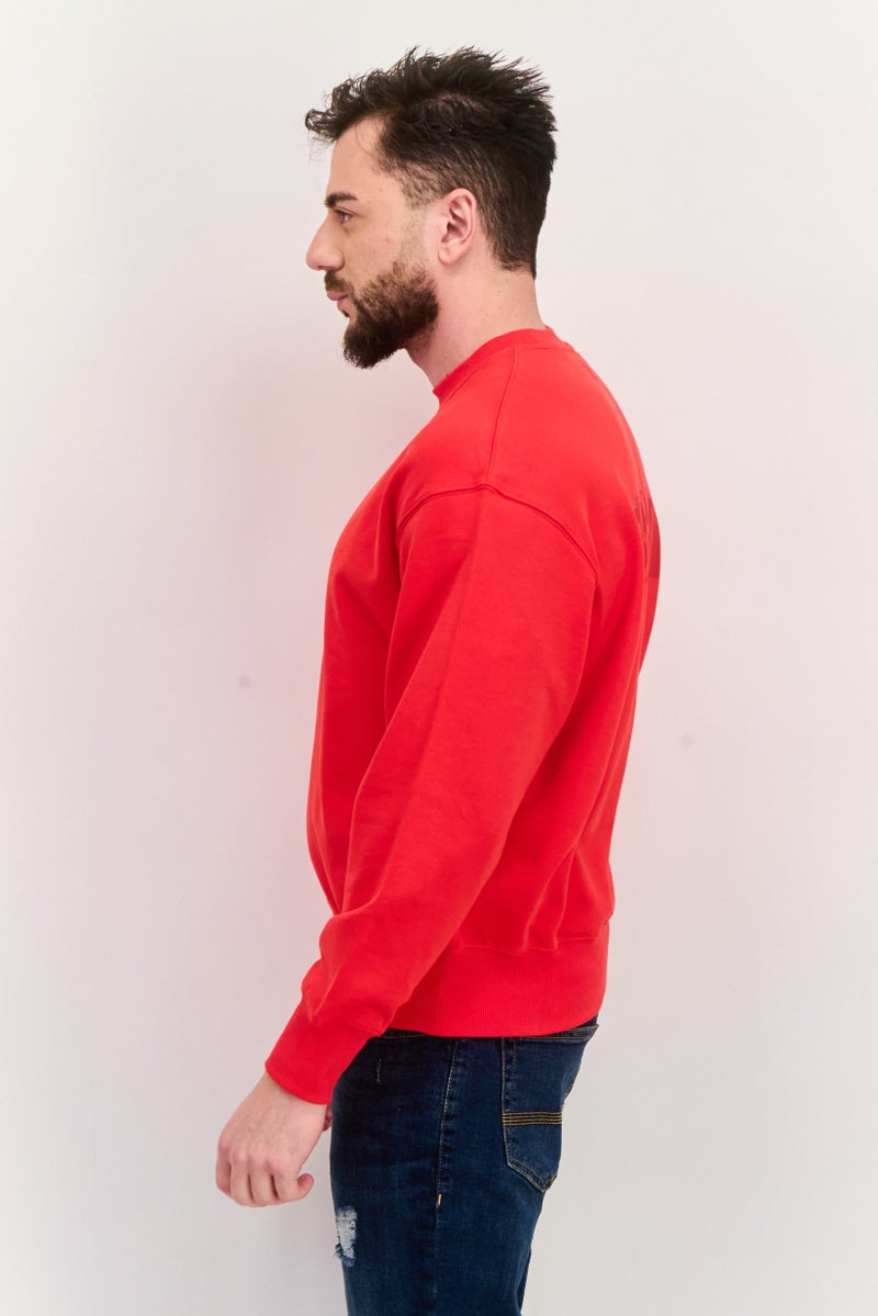 ESPRIT Men Ribbed Neck Plain Long Sleeves Sweatshirt, Red - Image 2