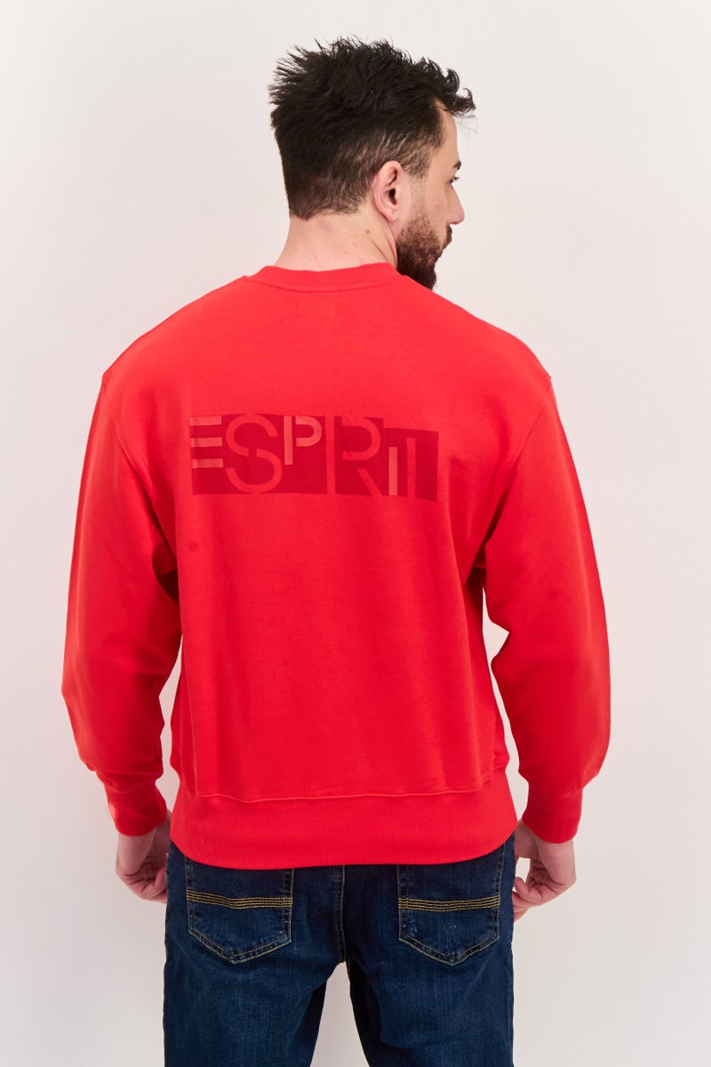 ESPRIT Men Ribbed Neck Plain Long Sleeves Sweatshirt, Red - Image 4