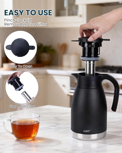 GiNT 51oz Thermal Coffee Carafe with Infuser – Insulated Tea Carafe, Removable Filter, Dishwasher-Safe | 1.5L 6–7 Cups, Wide Mouth, Leak-Proof Seal | Stainless Steel Beverage Server for Home & Office - Image 4