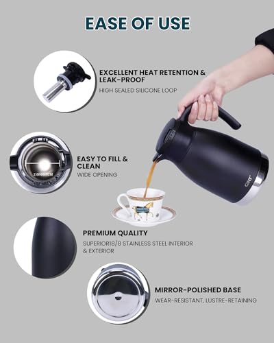 GiNT 51oz Thermal Coffee Carafe with Infuser – Insulated Tea Carafe, Removable Filter, Dishwasher-Safe | 1.5L 6–7 Cups, Wide Mouth, Leak-Proof Seal | Stainless Steel Beverage Server for Home & Office - Image 3