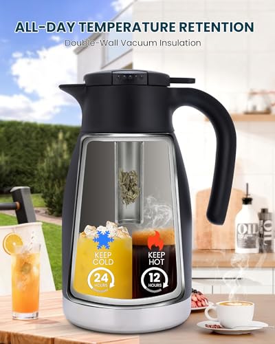 GiNT 51oz Thermal Coffee Carafe with Infuser – Insulated Tea Carafe, Removable Filter, Dishwasher-Safe | 1.5L 6–7 Cups, Wide Mouth, Leak-Proof Seal | Stainless Steel Beverage Server for Home & Office - Image 2