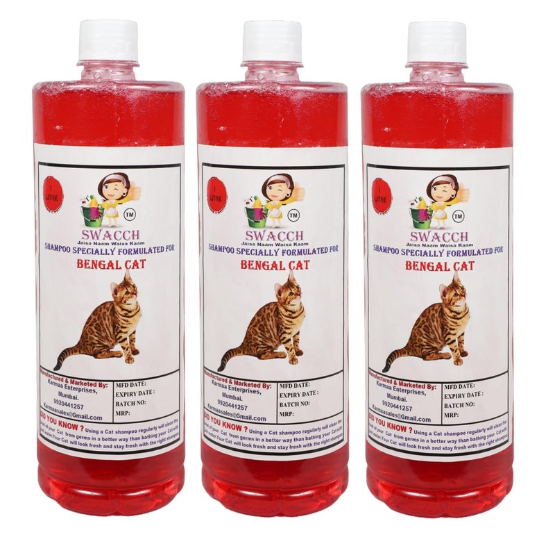 swacch Bengal Cat Shampoo + Rubber Musical Ball I Chew Playing Rubber Ball I Interactive Cat Toy Balls I Training & Play I Combo Pack I 1 Litre Pack of 3 Strawberry - Image 2