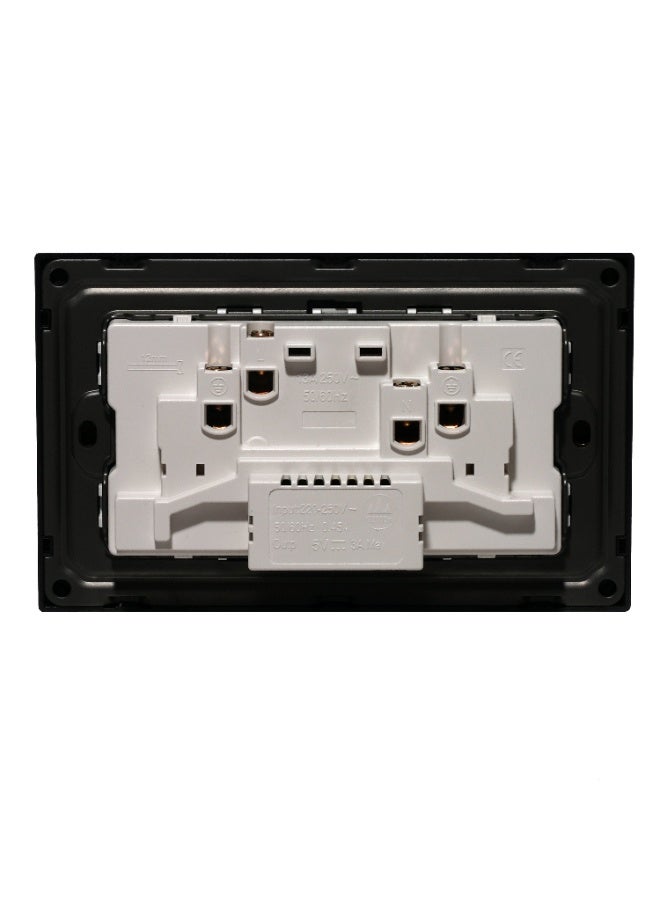 Donmarco 2 Gang Double MF Socket 13A - USB + Type-C (5V 3.1A) – Ultra Thin Glass , Fire-Resistant Electric Outlet , 3-Year Warranty , Multi-Function with Fast Charging (Matt Black) Power Outlet  - Image 4
