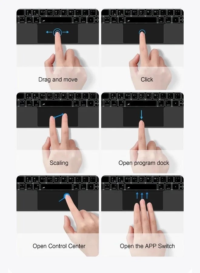 San Yi Wireless Magic Keyboard for iPad Arabic + English, black，compatible with iPad Pro 11 Inch (1st/2nd/3rd/3rd/4th Gen), iPad Air 11 Inch(M3, 2025), iPad Air 11 Inch(M2, 2024), iPad Air 5th Gen(2022) 10.9 inch, iPad Air 4th Gen(2020) 10.9 inch. Models: A3266, A3267, A3270, A2902, A2903, A2904, A2435, A2759, A2761, A2762, A2377, A2301, A2459, A2460, A2228, A2068, A2231, A1980, A2013, A1934, A1979, A2588, A2589, A2591, A2072, A2316, A2324, A2325. - Image 5