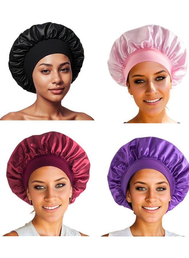 4-Piece Large Satin Sleeping Cap for Women Braided Curly Hair - Image 1