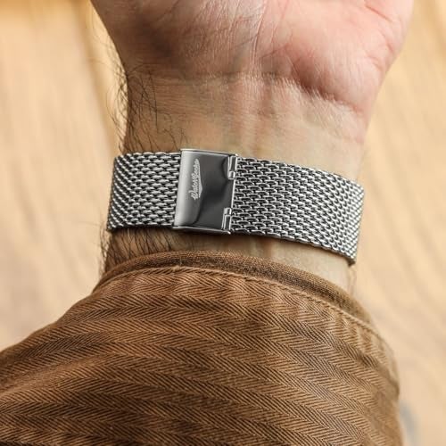 WatchGecko Classic Mesh Watch Strap, Polished or Satin Brushed Finish, 18-22mm. Men's Replacement Stainless Steel Band. Quick Release Spring Bars for Easy Changes (Polished, 20mm) - Image 5